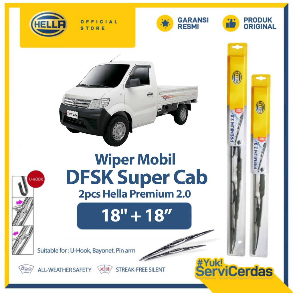 Wiper Mobil DFSK Super Cab 18" + 18" (2pcs) - HELLA Premium 2.0