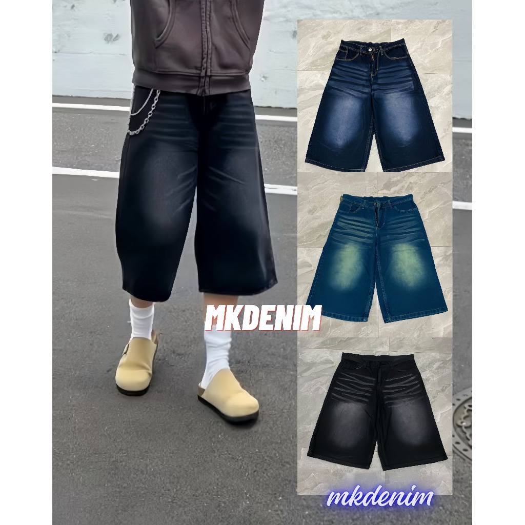Jort Pants Baggy Short Jeans Skater Korea Retro Pria dan Wanita Unisex