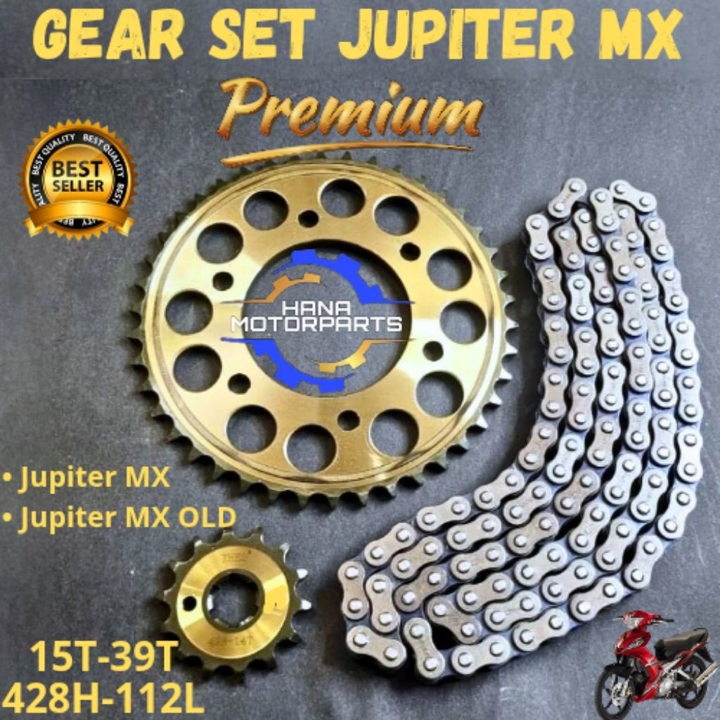 GEAR SET JUPITER MX GIR PAKET JUPITER MX OLD GOLD UKURAN 15T-39T 428H-112L BIRU SSS