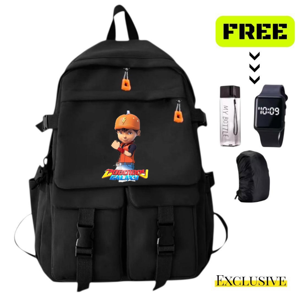 Tas Ransel Sekolah Anak Fashion Motif Krater BOBOIBOY TR 5012 Free Hadiah Jam Botlle Cover Anti air