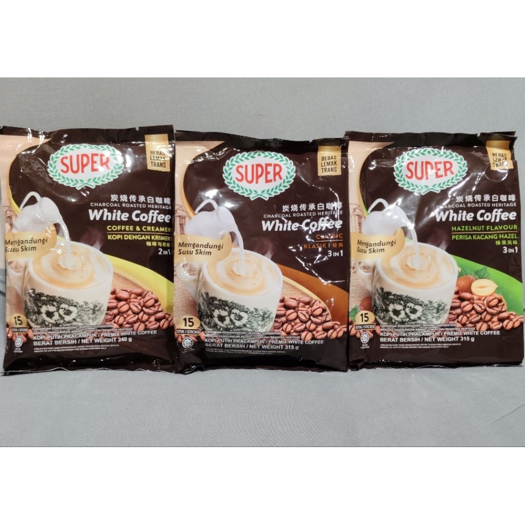 Super White Coffee Charcoal Roasted Herritage Classic | Hazelnut | Brown Sugar 15s Malaysia