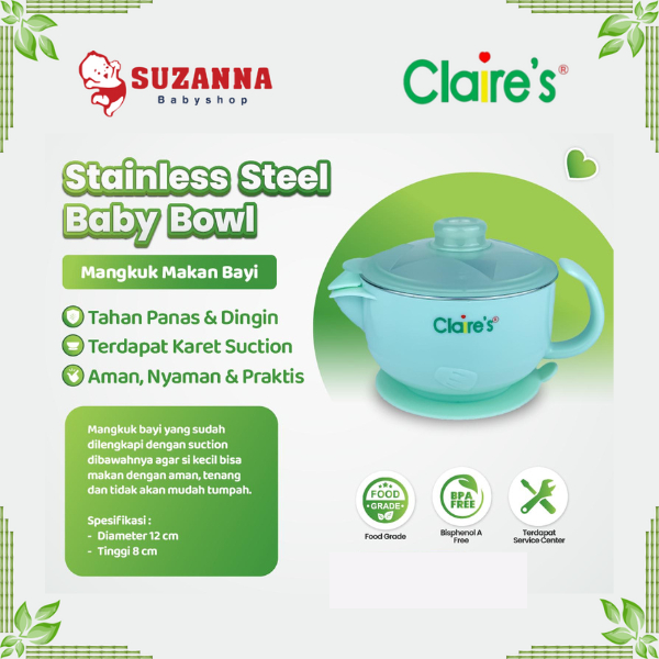Claire's Stainless Steel Baby Bowl With Suction - Mangkuk Bayi