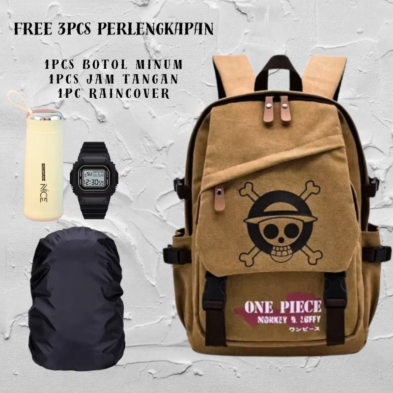 Tas Ransel  Anime One Piece Kanvas Premium Tas Ransel Laptop Anime One Piece straw hat