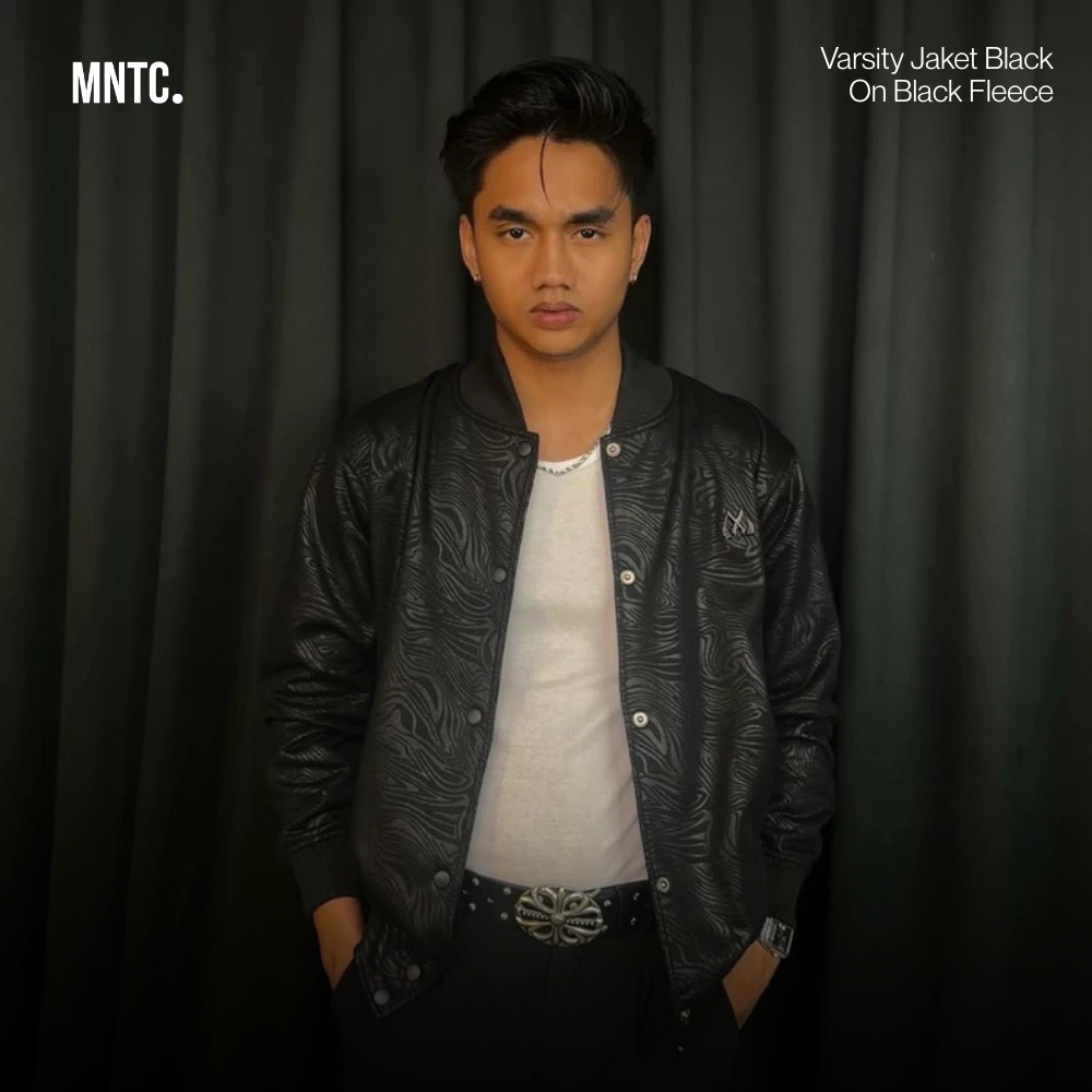 MNTC Varsity Jaket Black On Black Fleece Embos