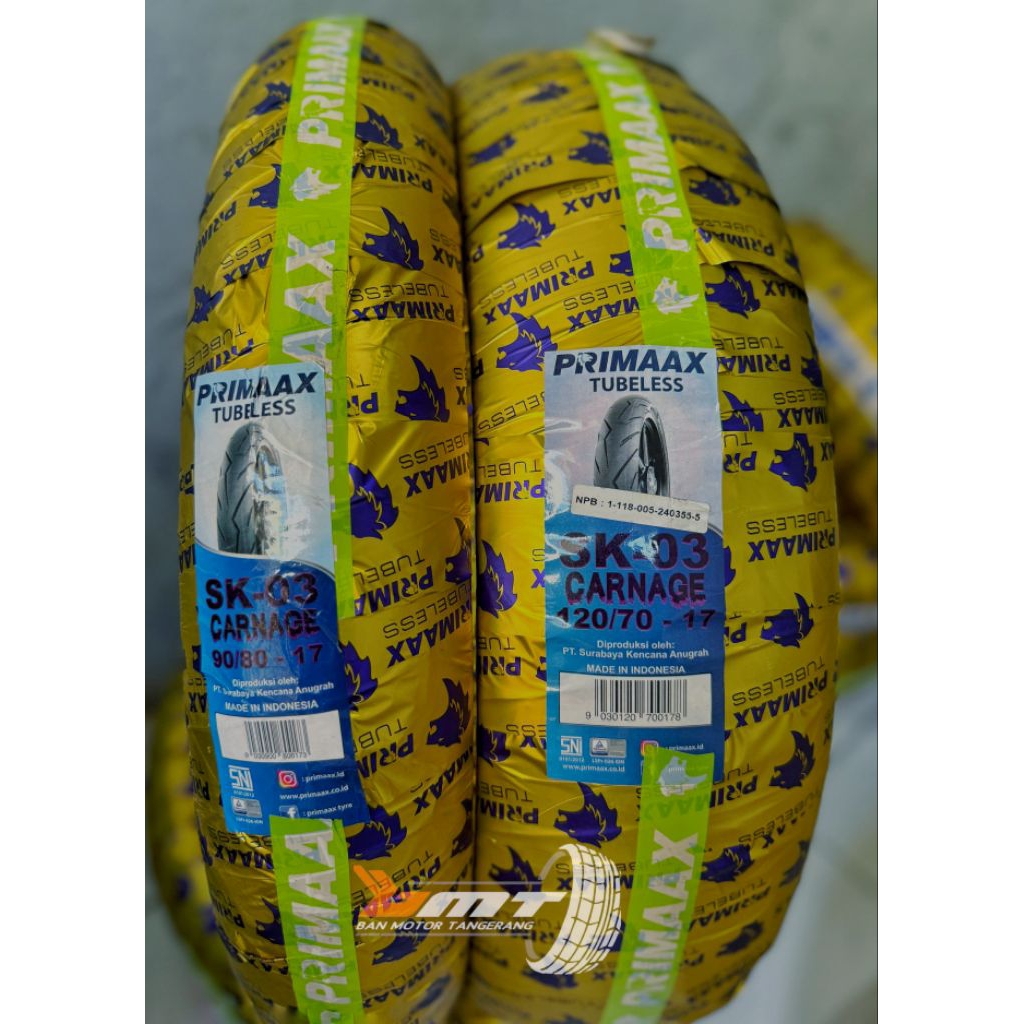 Paket ban primaax SK 03 uk 90/80-17 & 120/70-17 Ring 17 Tubelees
