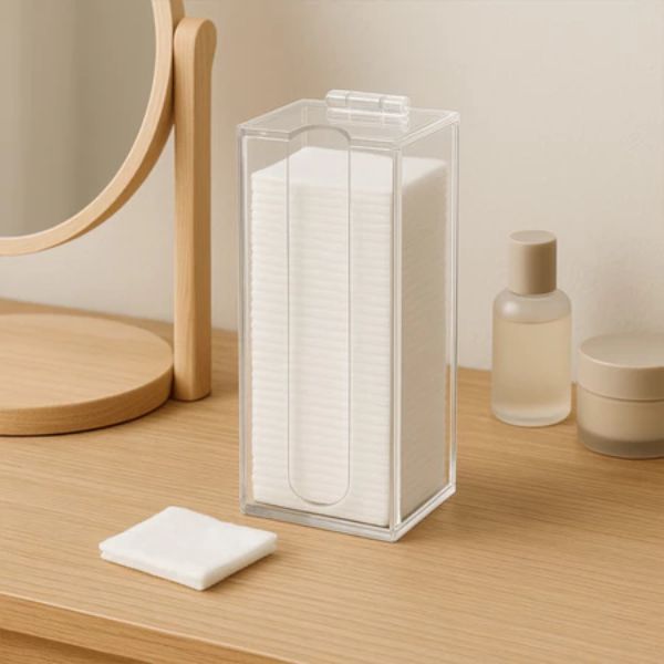 Tempat Kotak Kapas Wajah Dispenser Akrilik Wadah Estetik Transparan Organizer Rias Mewah Berkualitas