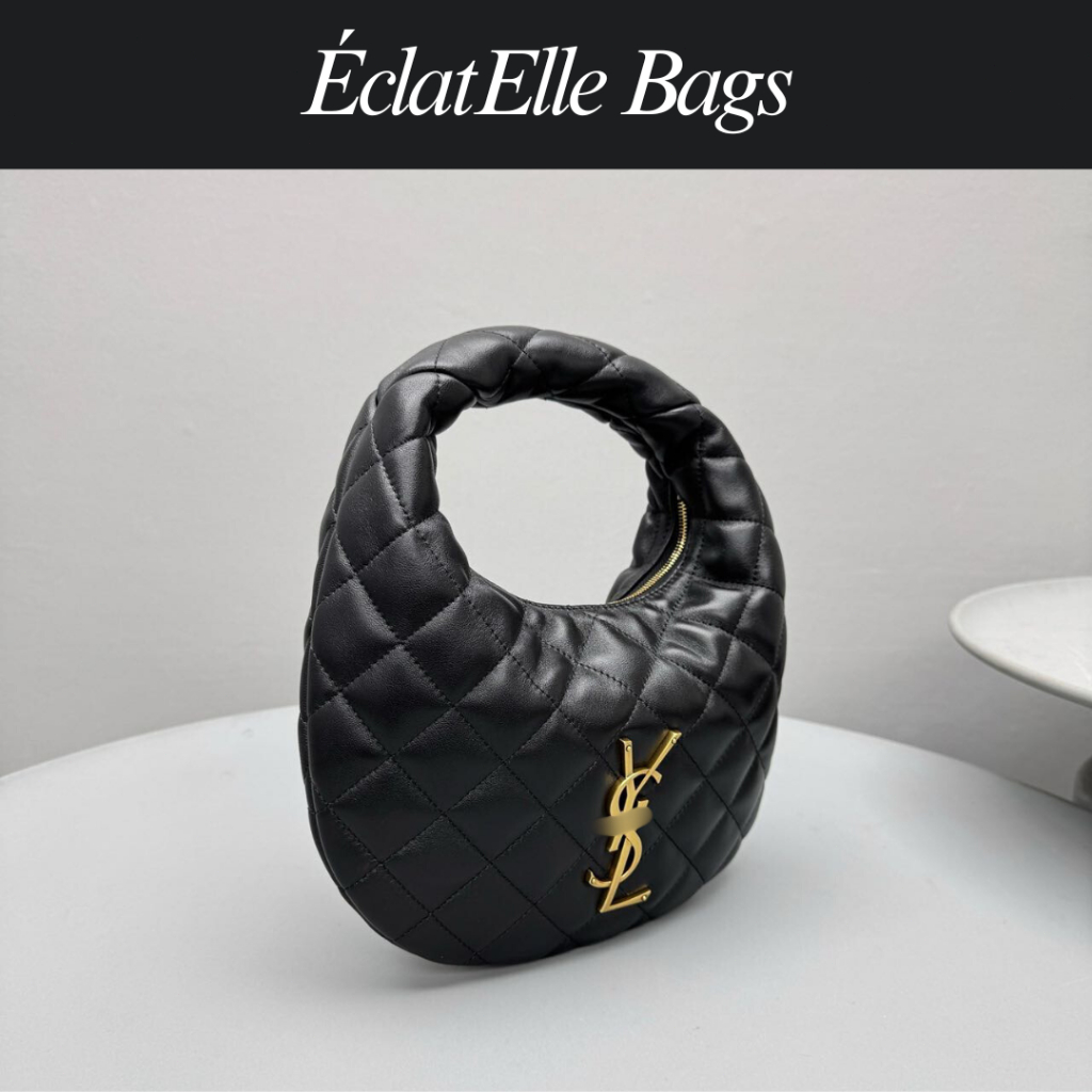 Tas YSL Mini Warna Hitam Kulit Domba dengan Motif Quilted Elegan, Desain Garis Minimalis Menawan, Ri