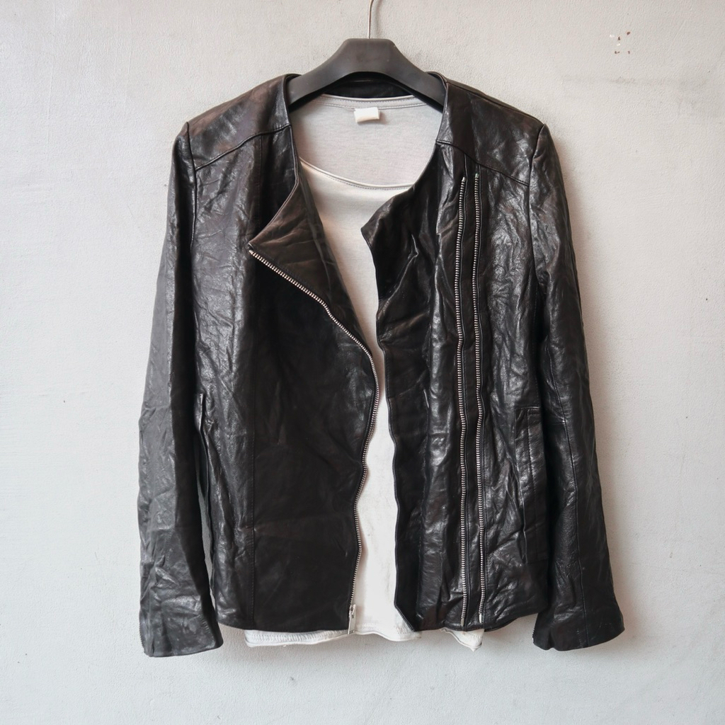 Jaket kulit M domba kulit asli ramones cewek biker wanita jaket motor cewek preloved second