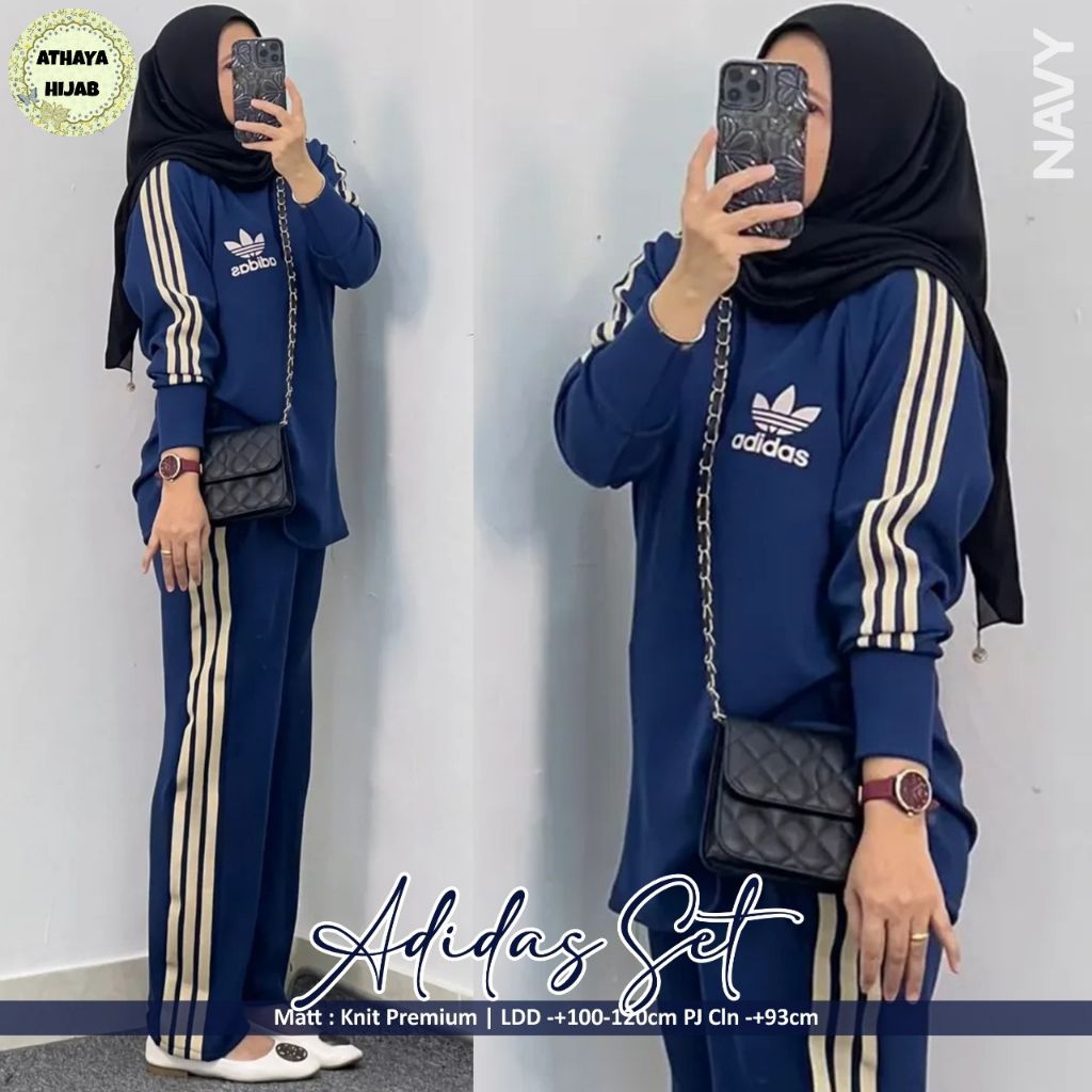 Adidas Set By Athaya Setelan Jaket Olahraga Wanita Muslimah Sporty Bahan Knit Premium Ld 100 - 120 C