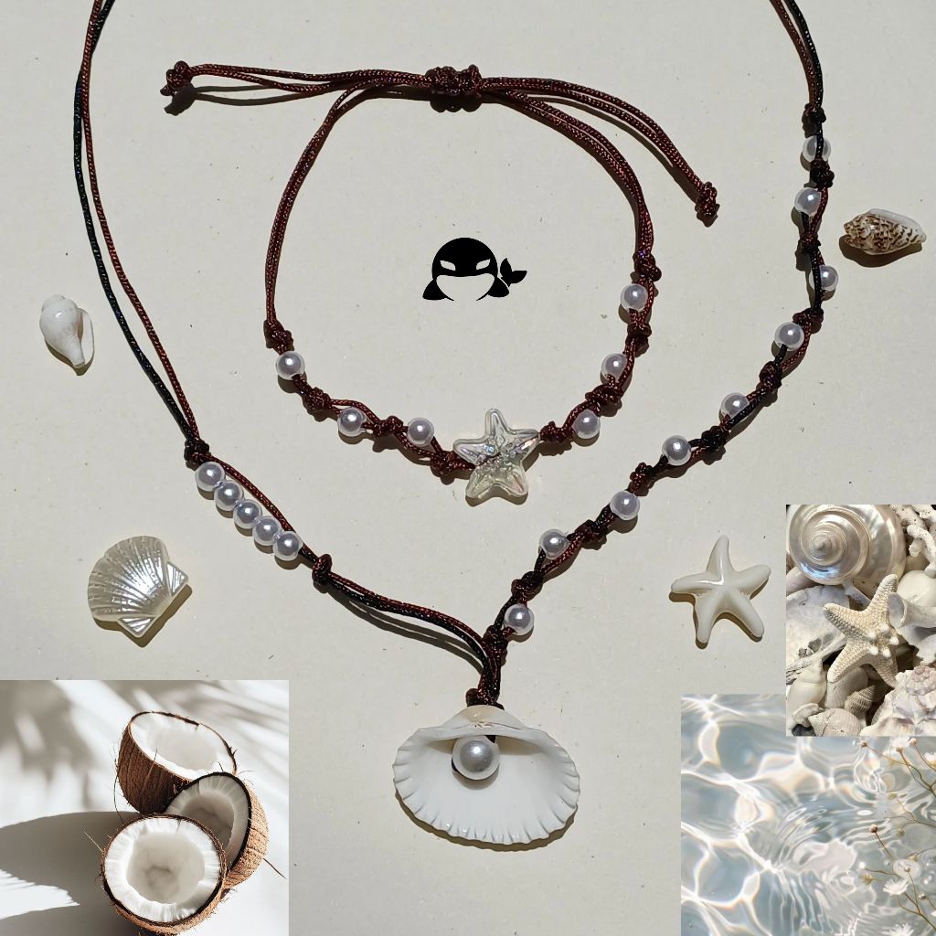 KALUNG KERANG LAUT..kalung biota laut, kalung pantai, kerang asli