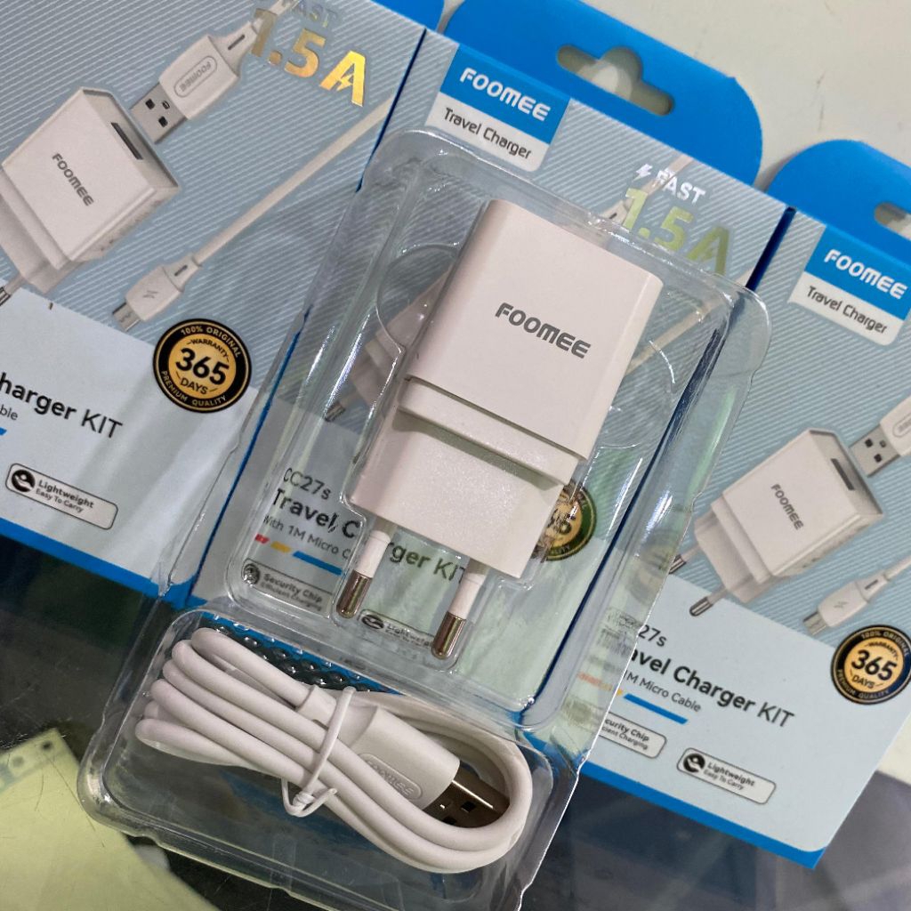 FOOMEE CC27s TRAVEL CHARGER KIT With Data Cable Micro 1.5A 100Cm