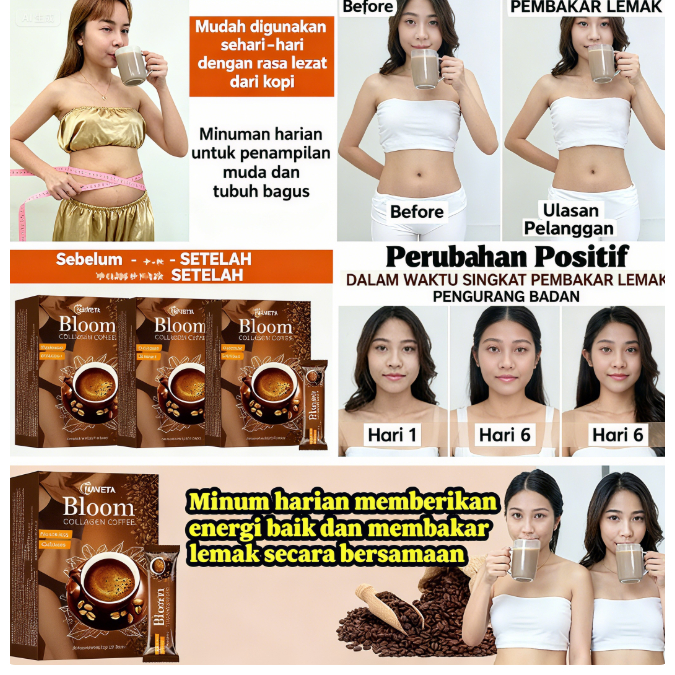 

NAVETA Bloom Collagen Coffee Probiotics - Kopi Glowing Skin + Usus Sehat (60g)