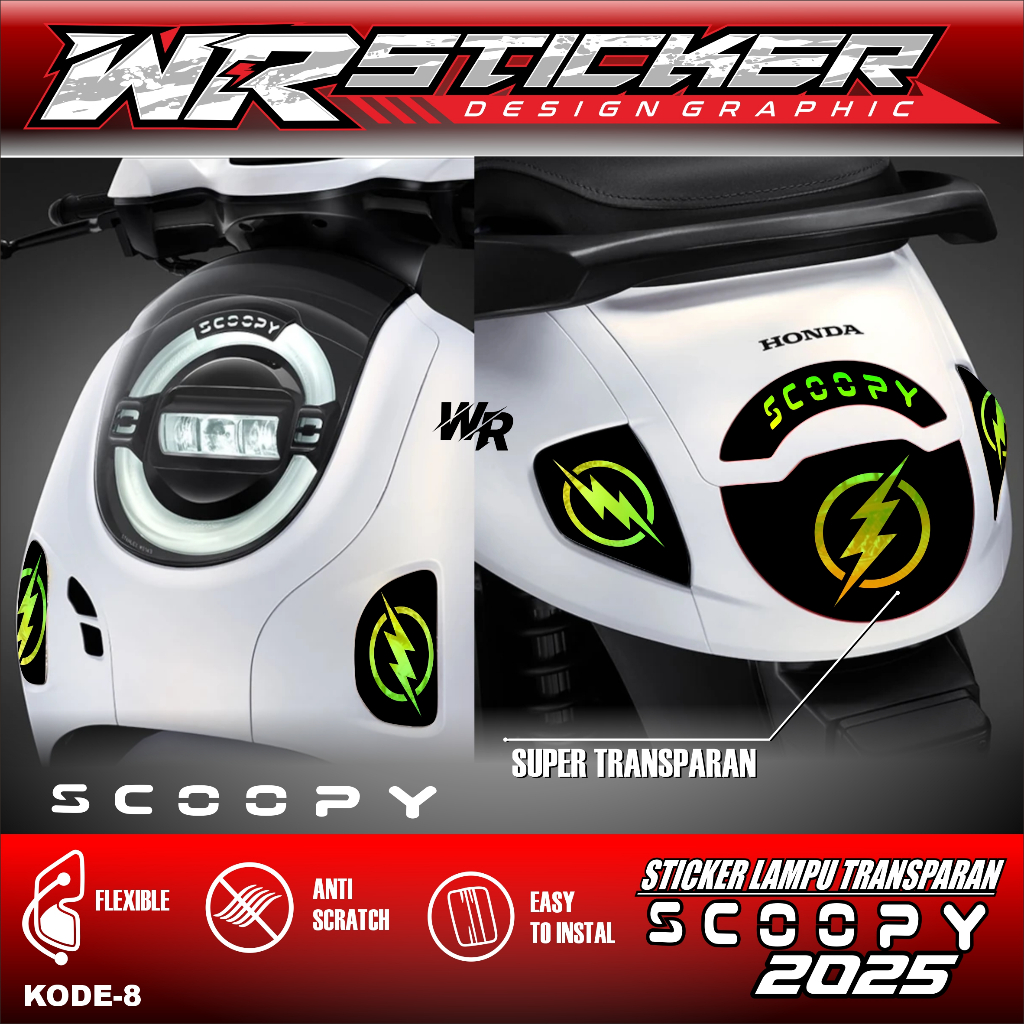 Stiker Lampu Motor Scoopy New Sticker Variasi Alis Sein + Stoplamp Scoopy 2025 Transparan WR