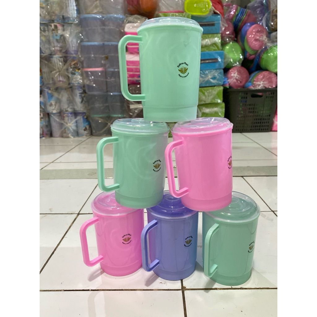 GELAS MUG PLASTIK TUTUP BESAR