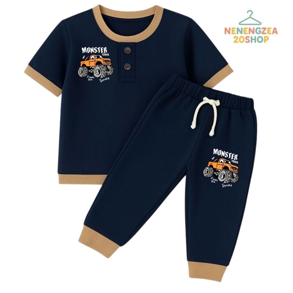 Baju Tidur Kiano Anak Laki Laki Gambar Mobil Monster Truk Celana Panjang Usia 2-6 Tahun