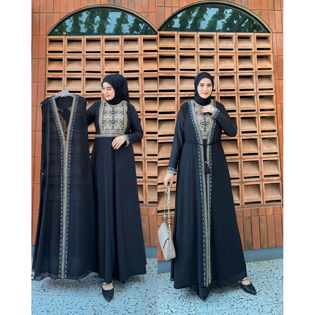 GAMIS ABAYA TURKEY BORDIR FLOWER ROMPI OUTER LEPAS MEWAH TERBARU ABAYA ARAB