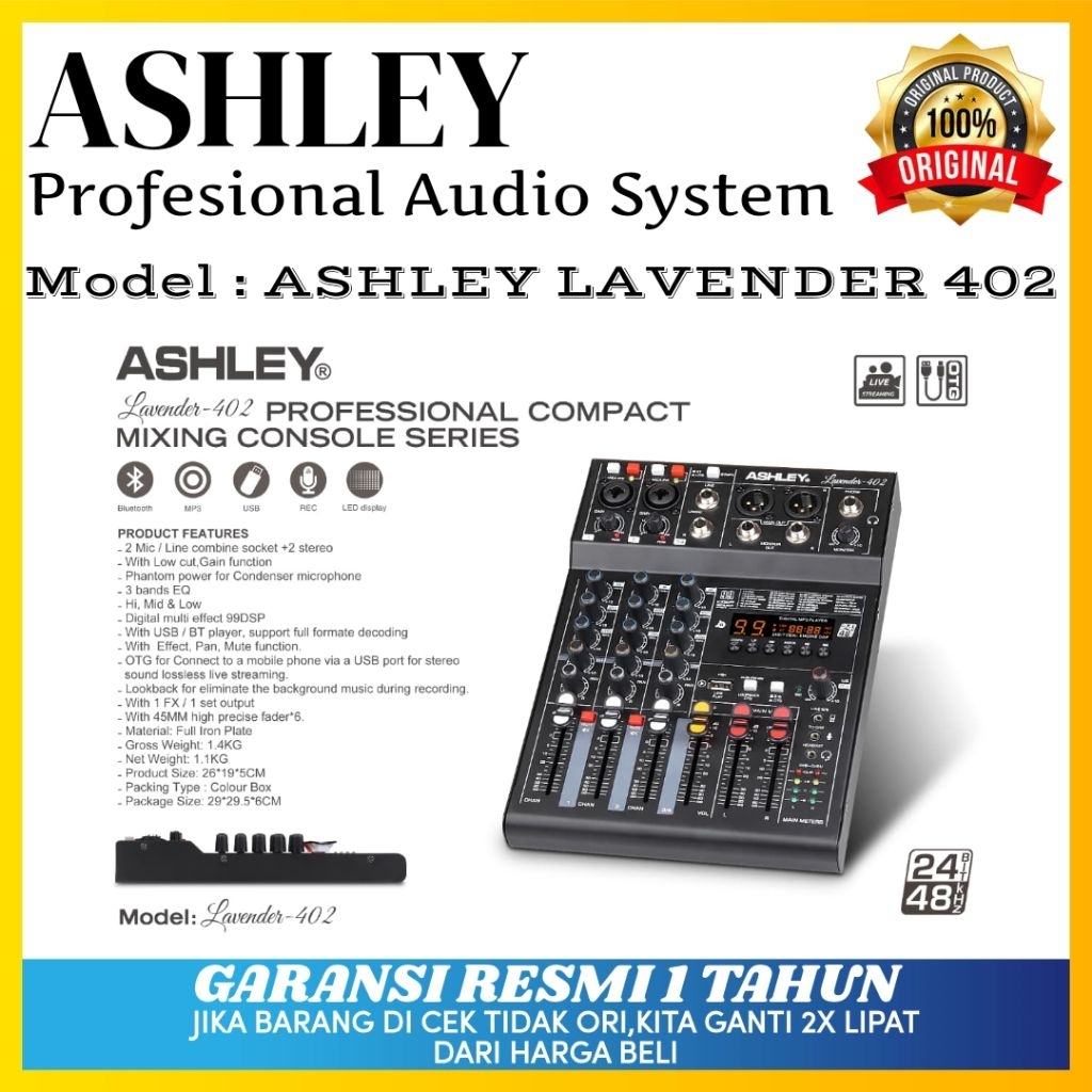 Mixer Ashley Lavender 402 Original Mixer Ashley 4 Channel Bluetooth