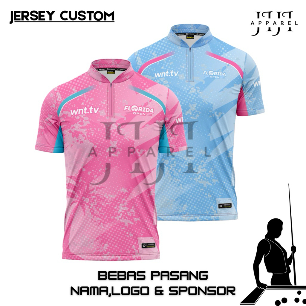 JERSEY BILLIARD CUSTOM BEBAS PASANG NAMA LOGO ATAU SPONSOR florida open jersey billiard full printin