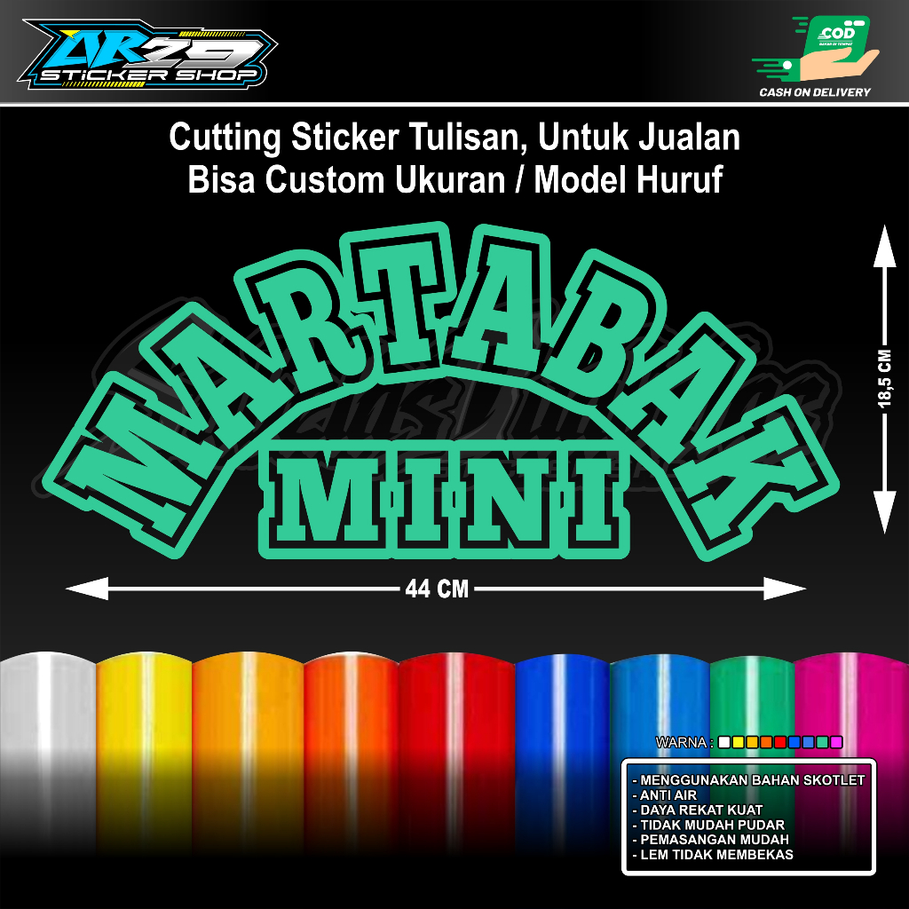 TULISAN MARTABAK MINI CUTTING STIKER BAHAN SKOTLET UNTUK GROBAK JUALAN.UKURAN 45CM X 18CM