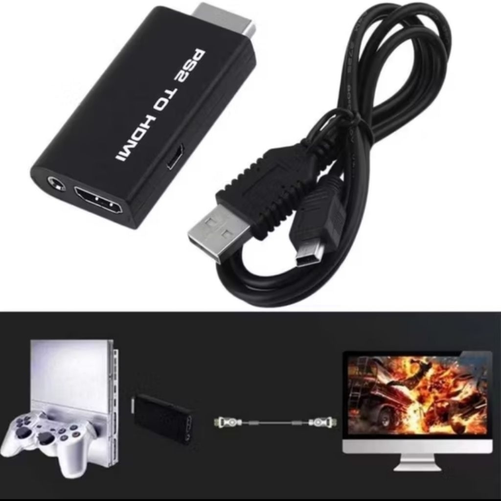 Converter PS2 To HDMI Adaptor - Kabel HDMI Game Resolusi HD Gamers Gaming Mainan Video AV Audio Outp