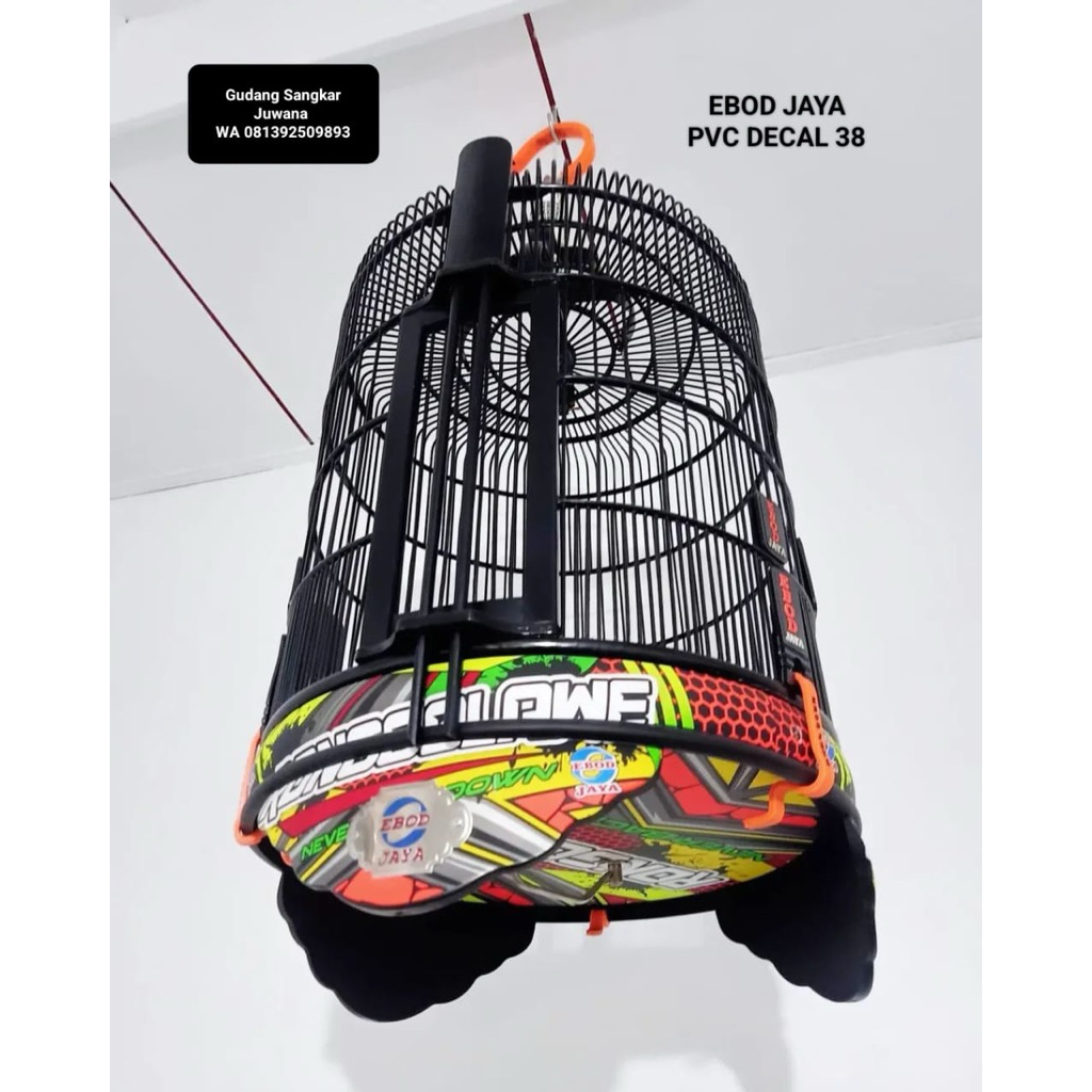 Sangkar Anis EBOD JAYA Pvc Decal. Diameter 38 cm. Fullset kerodong. Free palet kayu.