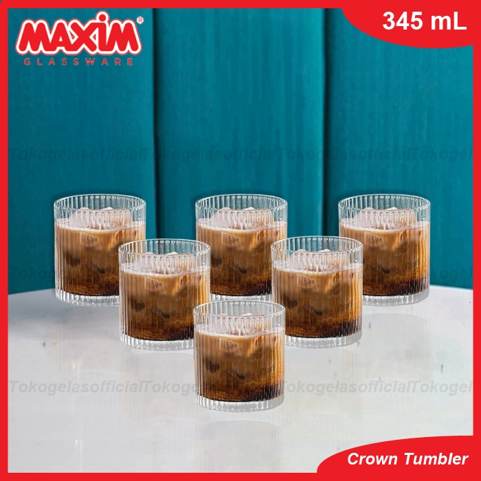 Set 6 Pcs Maxim Gelas Crown 345 ml - Gelas Old Fashioned - Gelas Kaca Matcha - Gelas Kopi Estetik Gi