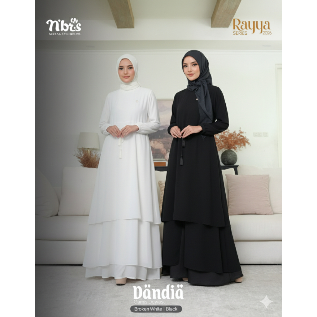 GAMIS REMAJA TERBARU 2026 DANDIA BROKEN WHITE BLACK BY NBRS FASHION DRESS KURUNG POLOS WARNA HITAM P