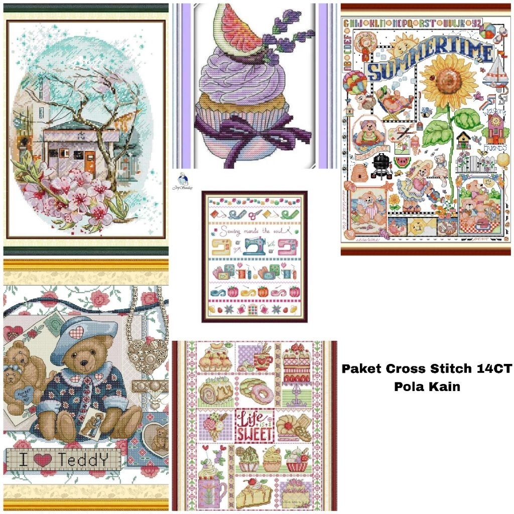 Paket Sulam Kristik Cross Stitch 14CT Pola Kain