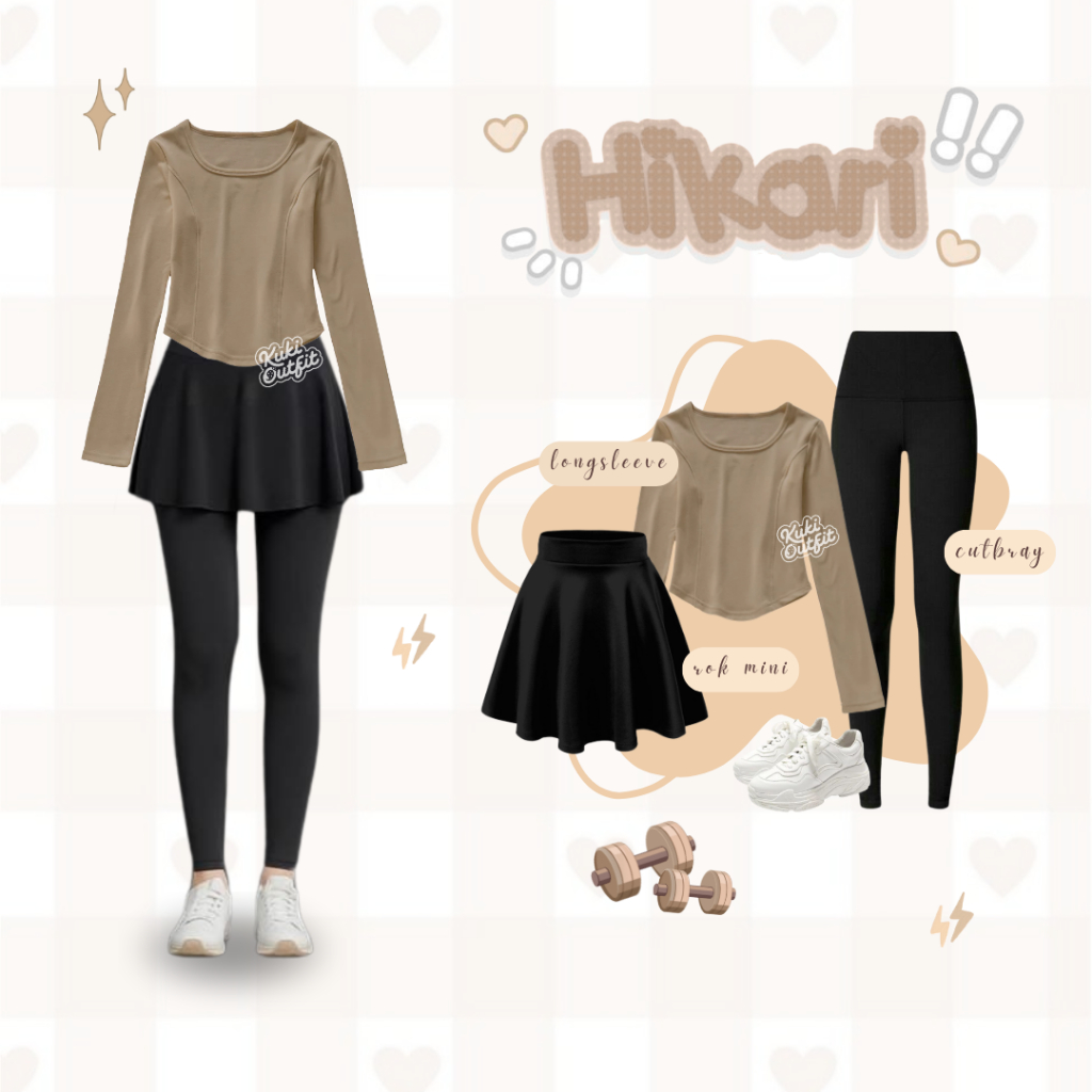 Kuki Outfit - Outfit Olahraga Wanita (Longsleeve, Celana, Rok) Padel, Gym Outfit Set, Running KA52