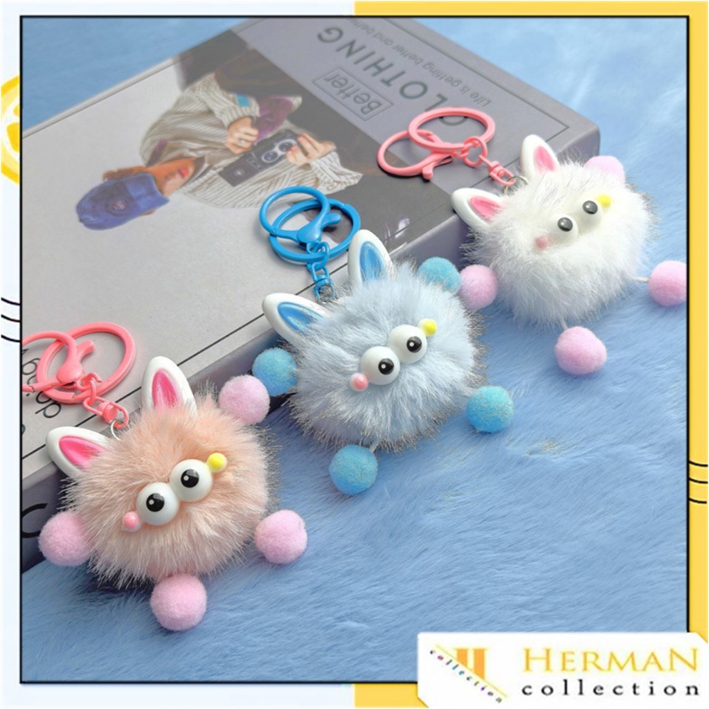 HC Gantungan Tas Boneka Lucu Gantungan Little Monster Kawai Boneka Bulu Halus Gantungan Kunci Boneka