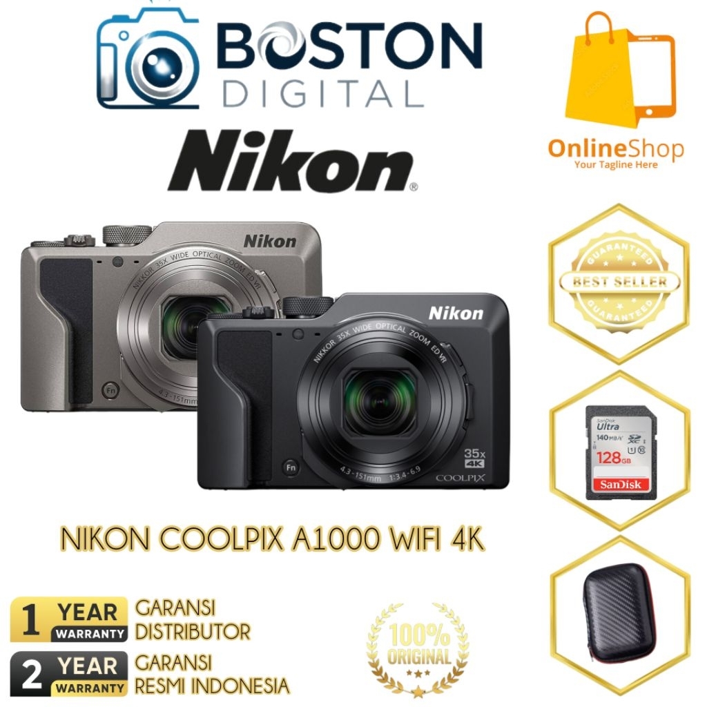 KAMERA NIKON COOLPIX A1000 WIFI 4K / KAMERA DIGITAL NIKON COOLPIX A1000 WIFI 4K 35X ZOOM Lens