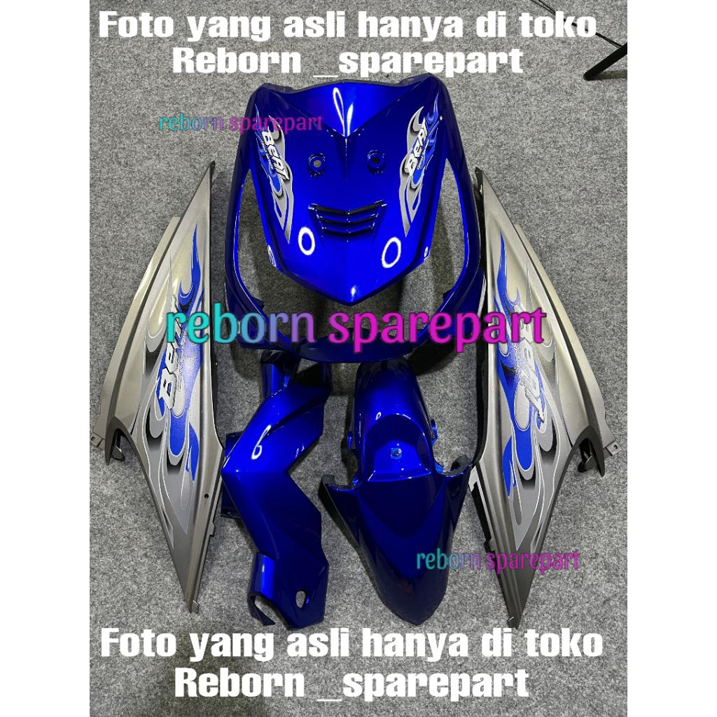 cover full body halus honda beat karbu 2008-2012 biru candy mix grey plus stripping api transparan -