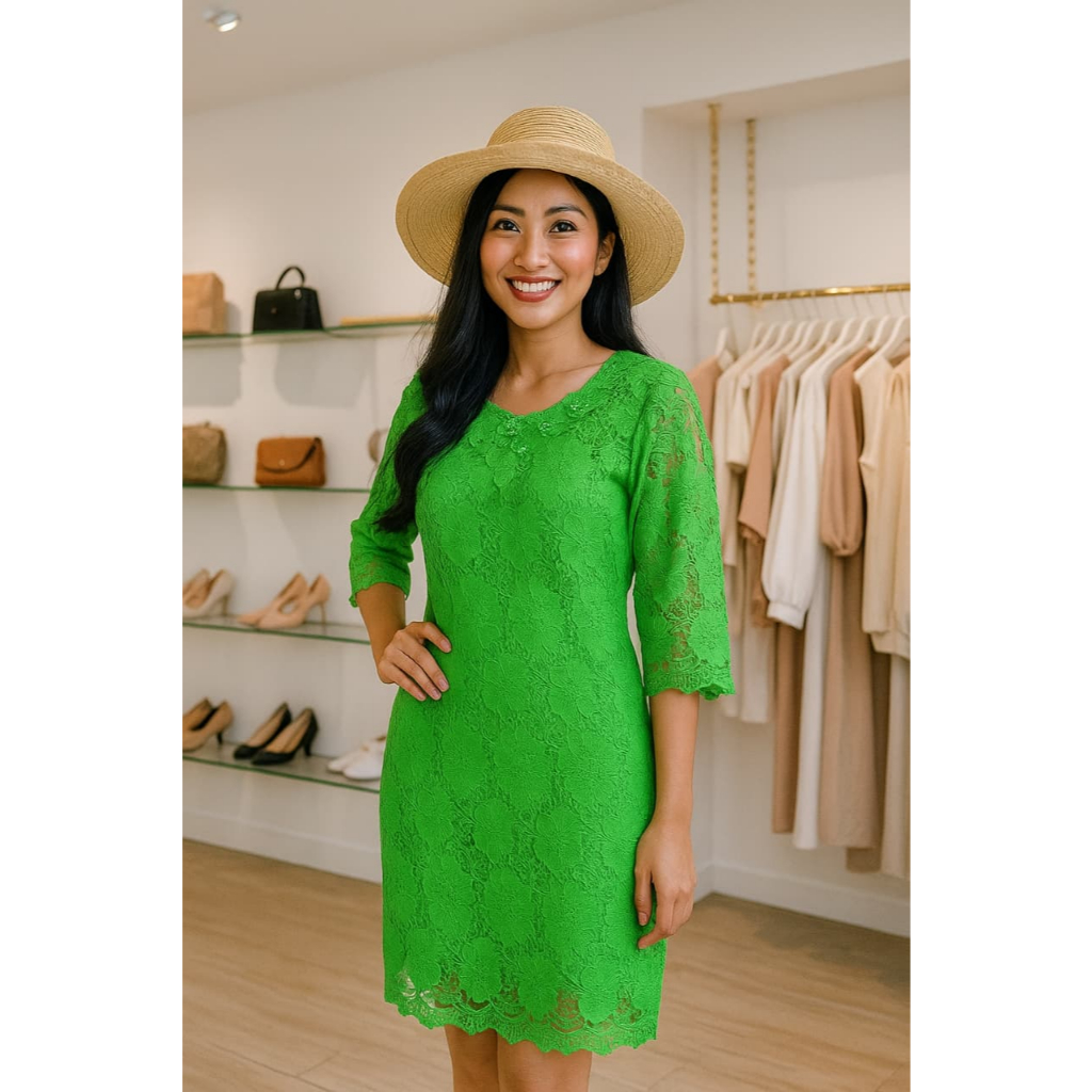 D 8005 dress brokat wanita terbaru kekinian murah baju terusan cewek gaun natal jumbo seragam