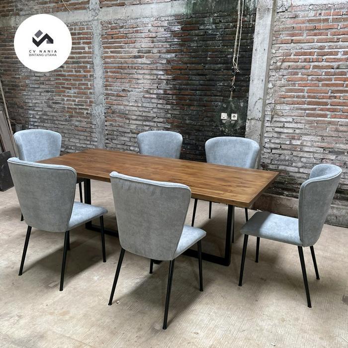 Meja makan minimalis kaki besi set meja makan kaki besi elegan