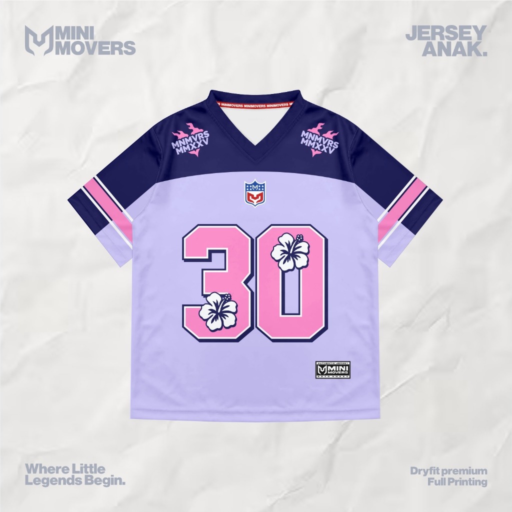 TRENDISHSTORE Jersey Anak Perempuan Number 30 Purple Casual Rugby NFL Streetwear Size S-XL