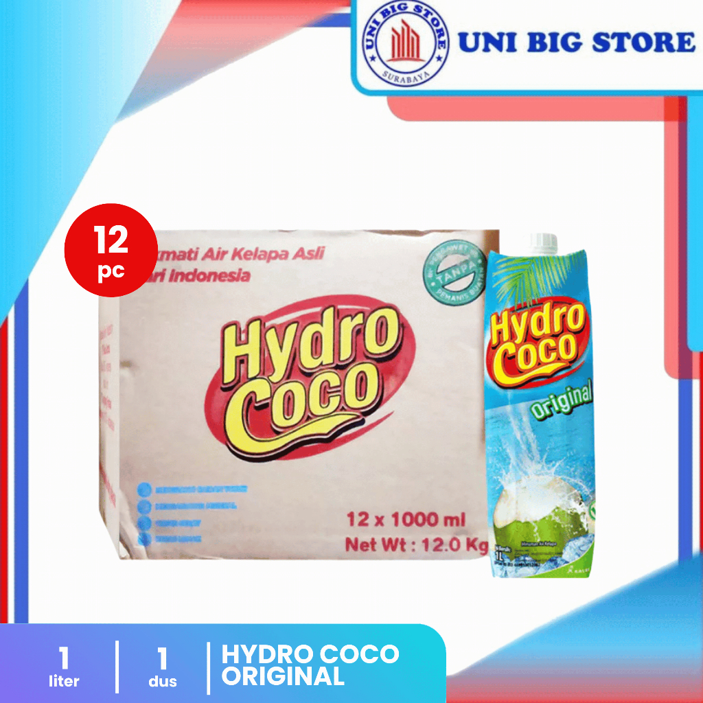 Hydro Coco Air Kelapa 1 L 1000 ml x 12 pcs DUS Hydrococo Coconut Water