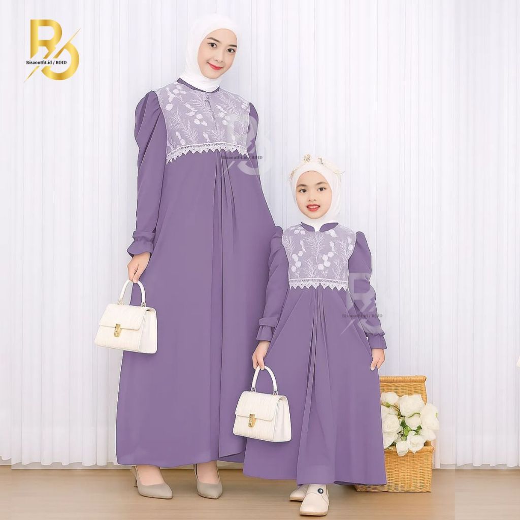 Gamis Couple Ibu Anak Kekinian / Zayana Dress Couple Ibu Anak Perempuan / Gamis Brukat Couple