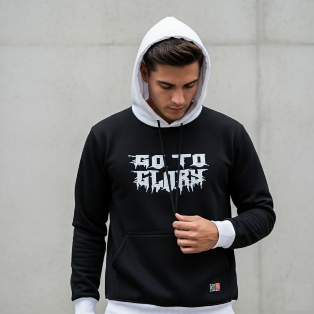 Hoodie Pria Keren Kece Bordir Kombinasi Hitam Putih