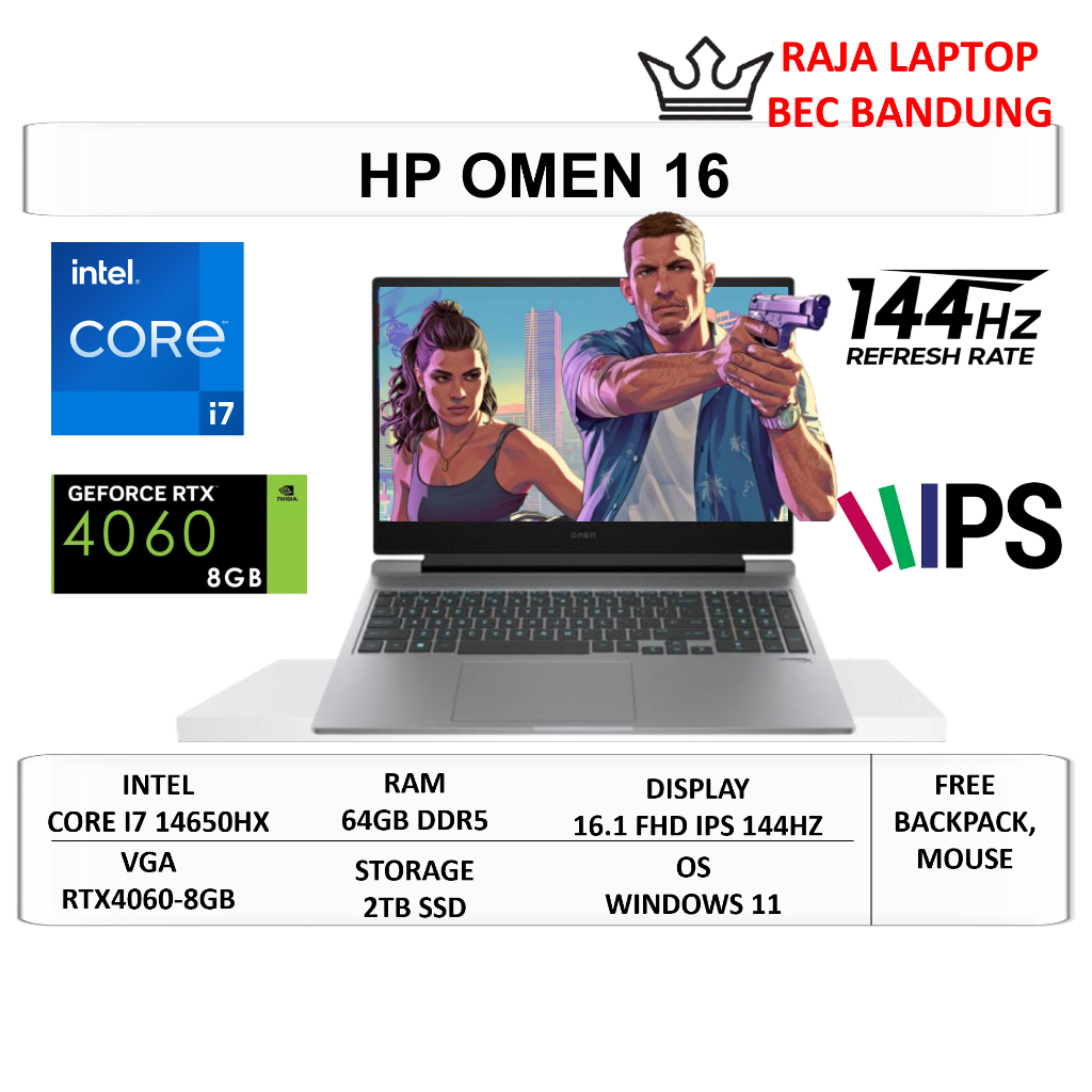 Laptop Gaming HP Omen 16 Intel Core i7 14650HX RTX4060-8GB RAM 64GB 2TB SSD 16.1" Windows 11