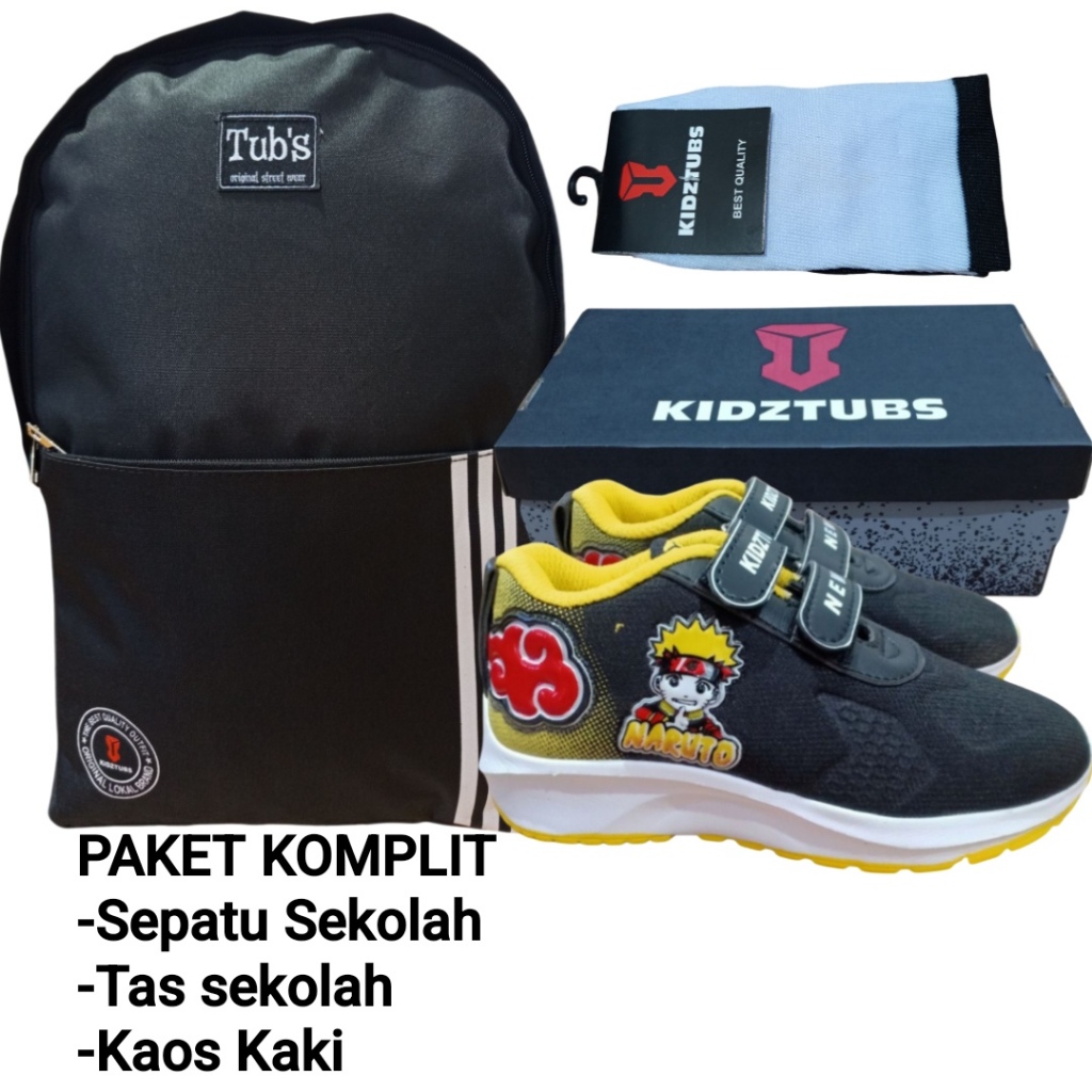 KIDZTUBS Sepatu Sekolah Anak Paket Komplit Sepatu Sekolah + Tas Sekolah + Kaos Kaki TUBS1458200925