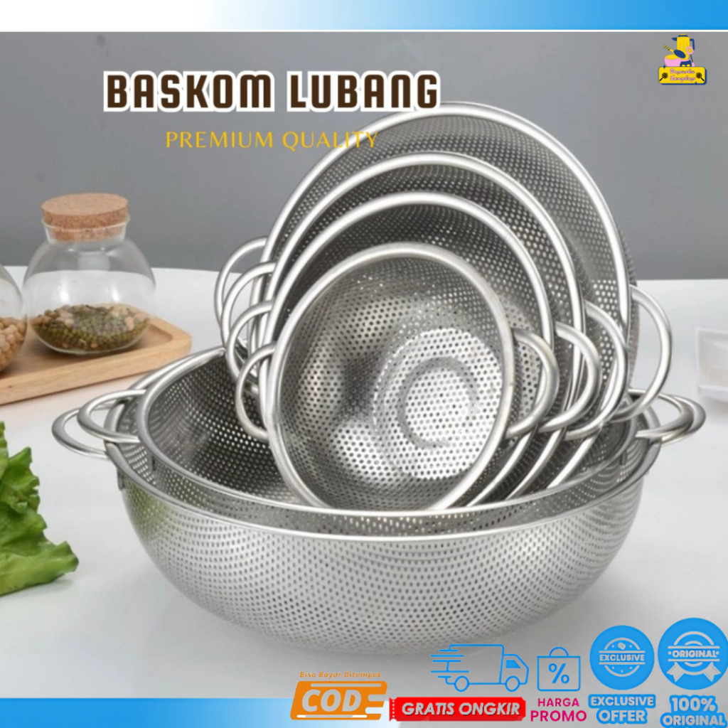 Baskom Lubang Sayur Bakul Stainless Wadah Cuci Sayur Saringan Stainless Steel