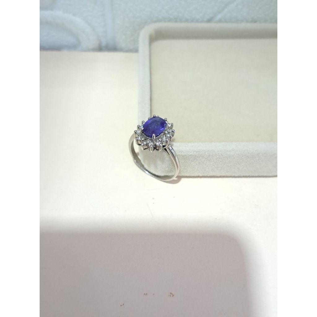 cincin emas berlian eropa blue safir (nj145)