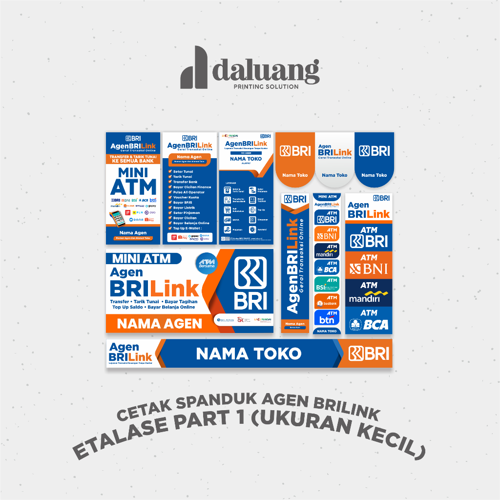 Spanduk Agen Bank BRILink Custom Nama Toko Agen BRI (Banner Part 1 Ukuran Kecil) Bisa COD Mini ATM