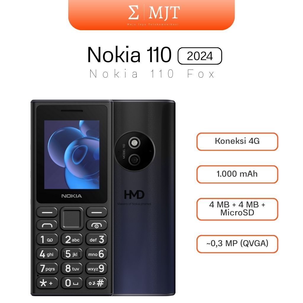 MJT Nokia 110 Fox 4G Nokia 110 2024 0,3 MP QVGA 2 Inchi QQVGA HD Dual Sim 1000 mAh