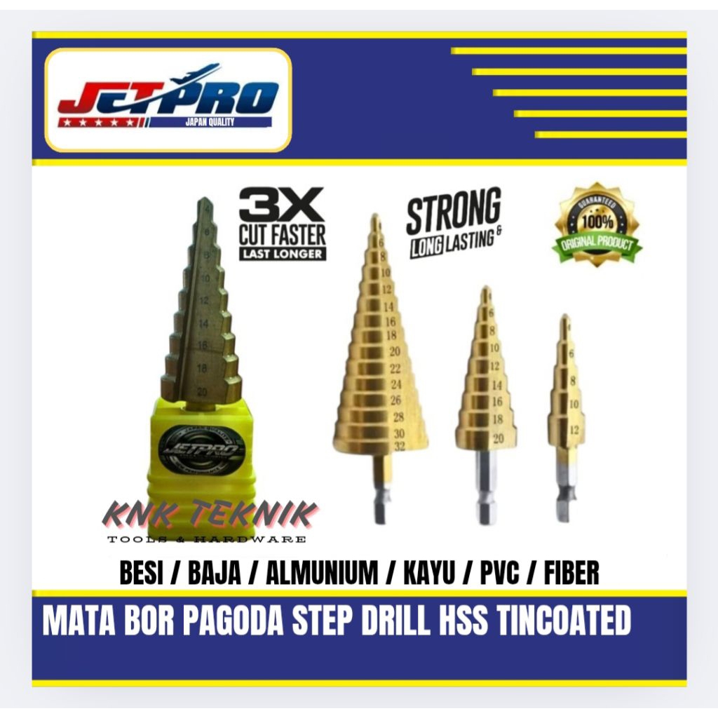 Mata Bor Besi Pagoda Kerucut HSS Mata Bor Besi Baja Almunium Kayu Aclerik Jet-Pro