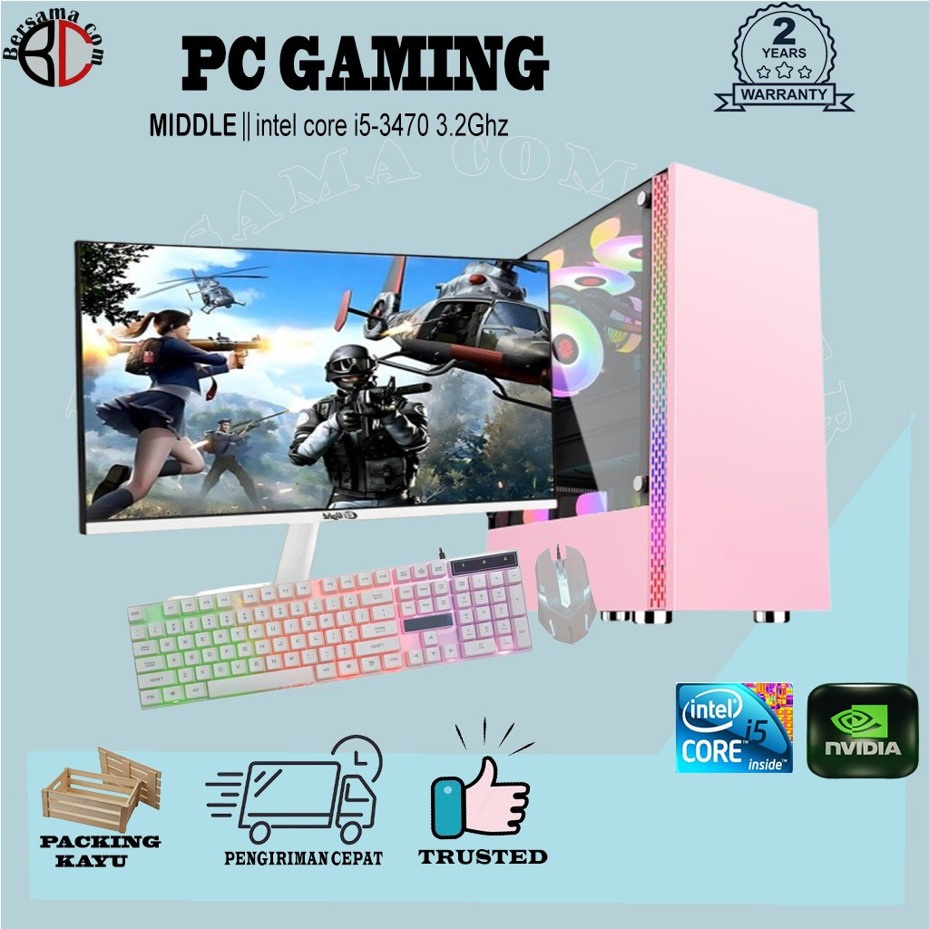 PC Gaming Casing Pink Core i5 ssd 120gb monitor 24 samsung curved ful set
