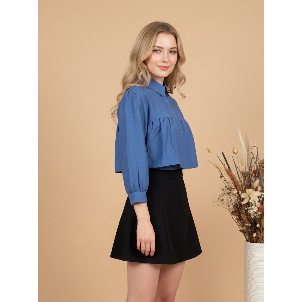 Kemeja Crop wanita / atasan kemeja lengan panjang crop