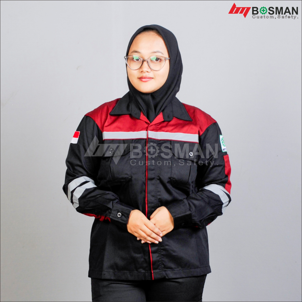 Bosman Wearpack Safety Kancing Atasan Hitam Maroon Kemeja Safety Pria dan Wanita Lengan Panjang