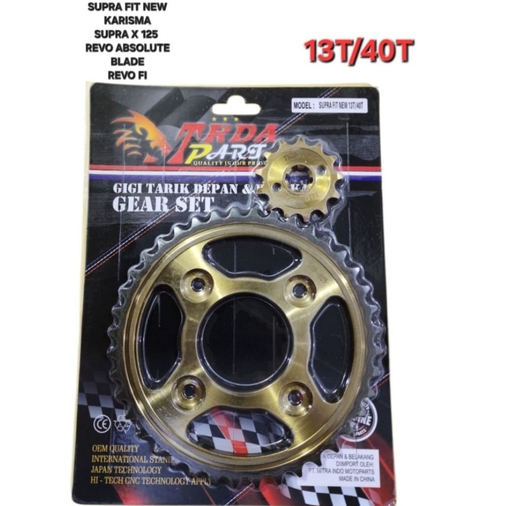 GEAR GIR DEPAN BELAKANG SUPRA FIT NEW KARISMA REVO ABSOLUTE BLADE REVO FI 13T 40T