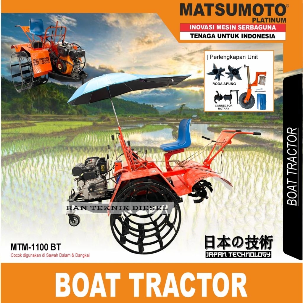 Boat Traktor Bajak Sawah MATSUMOTO MTM 1100 BT + Mesin Diesel 16 HP
